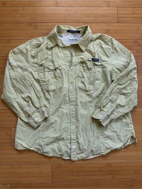 Columbia Green and White Gingham Fishing Shirt